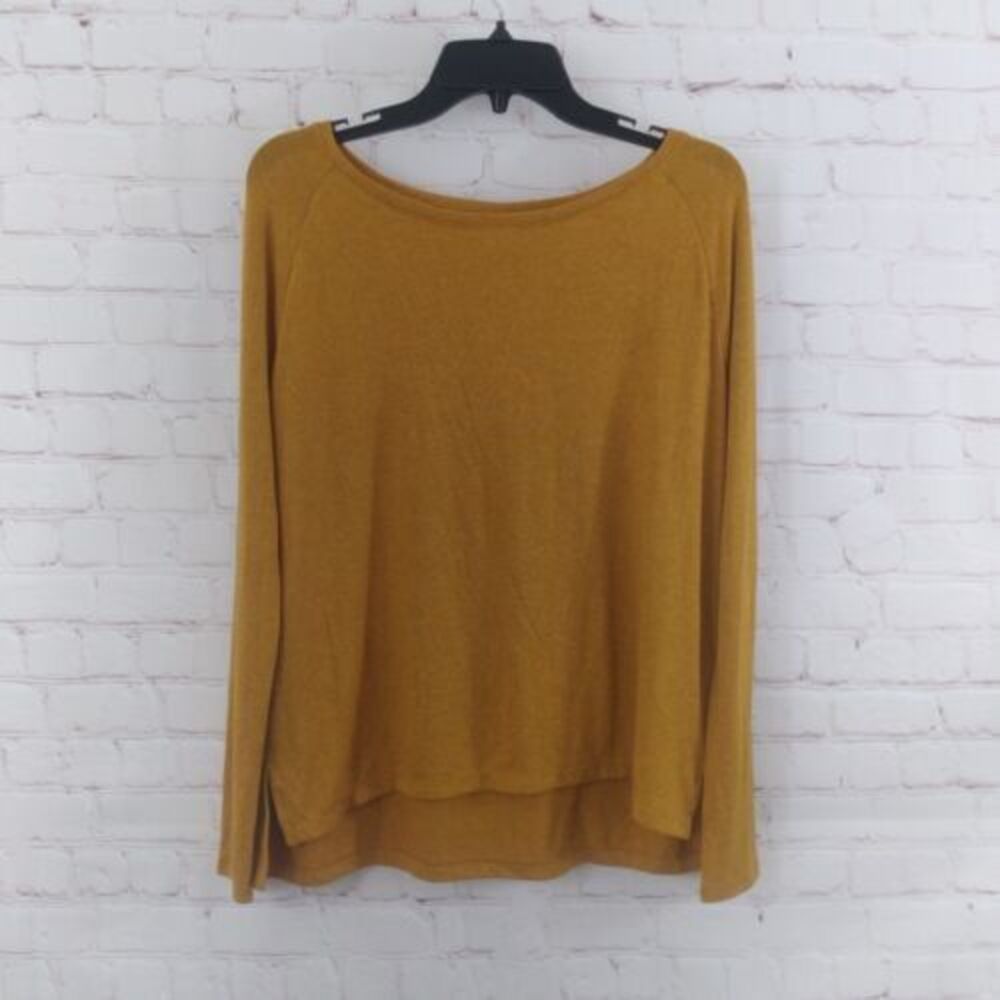 Old Navy Luxe Top Womens Small Yellow Long Sleeve Boat Neck Stretch Pullover